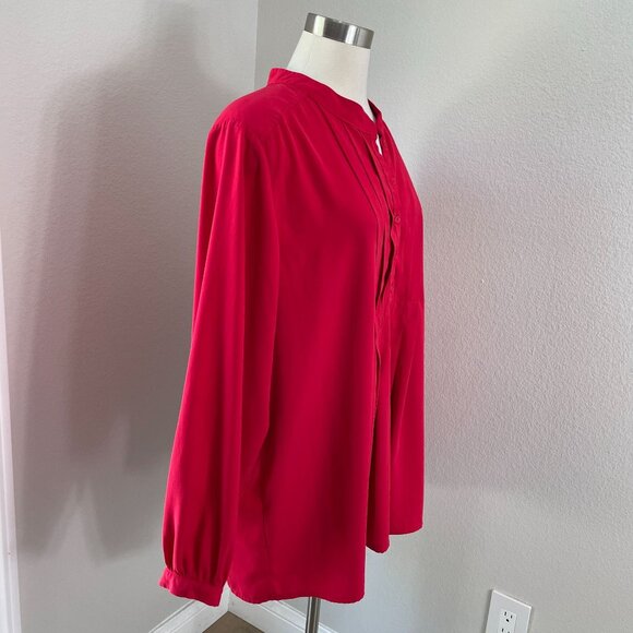 Susan Graver Womens XL Red Long Sleeve Pleated Blouse Button Front Shirt Top - Picture 3 of 9